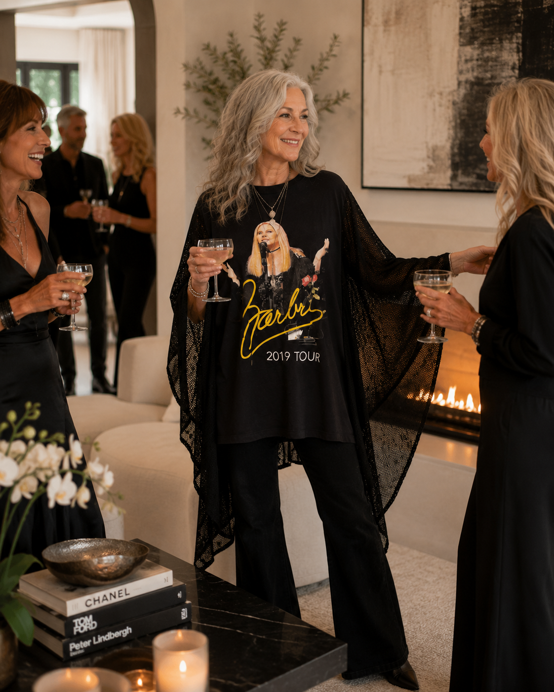 Barbra Streisand Concert tee made into a one-of-a-kind poncho with mesh sleeves.