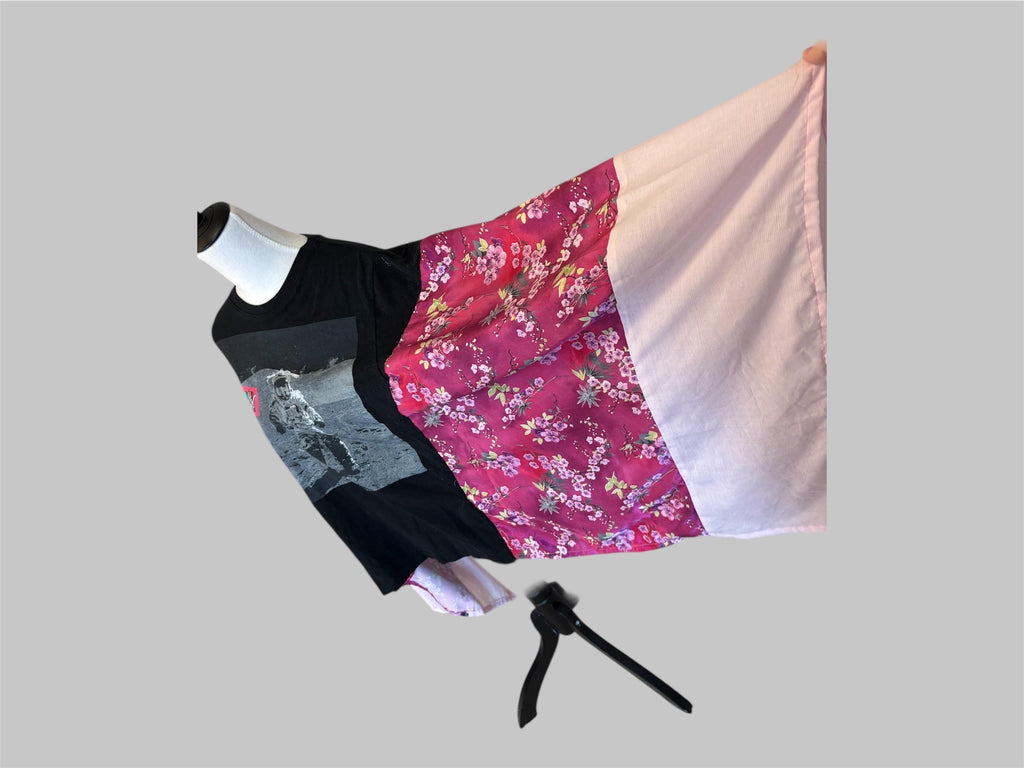 Upcycled MTV Tee Poncho – Reclaimed Floral Statement Layer