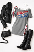 Upcycled Harley Davidson Top Women І  Reworked Graphic Tee with Grommet Sleeves І One of a kind Asymmetrical Boho Grunge Shirt