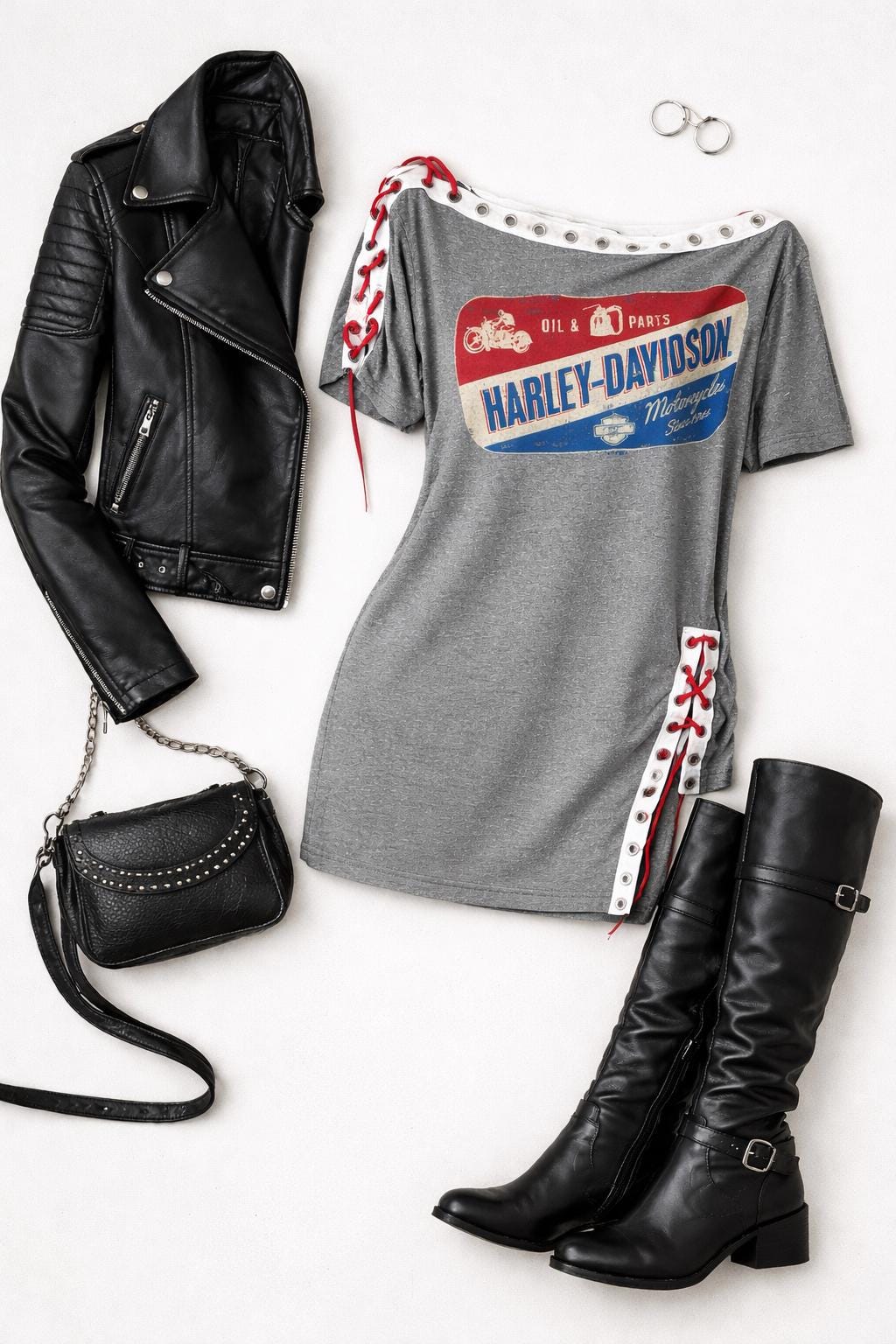 Upcycled Harley Davidson Top Women І  Reworked Graphic Tee with Grommet Sleeves І One of a kind Asymmetrical Boho Grunge Shirt