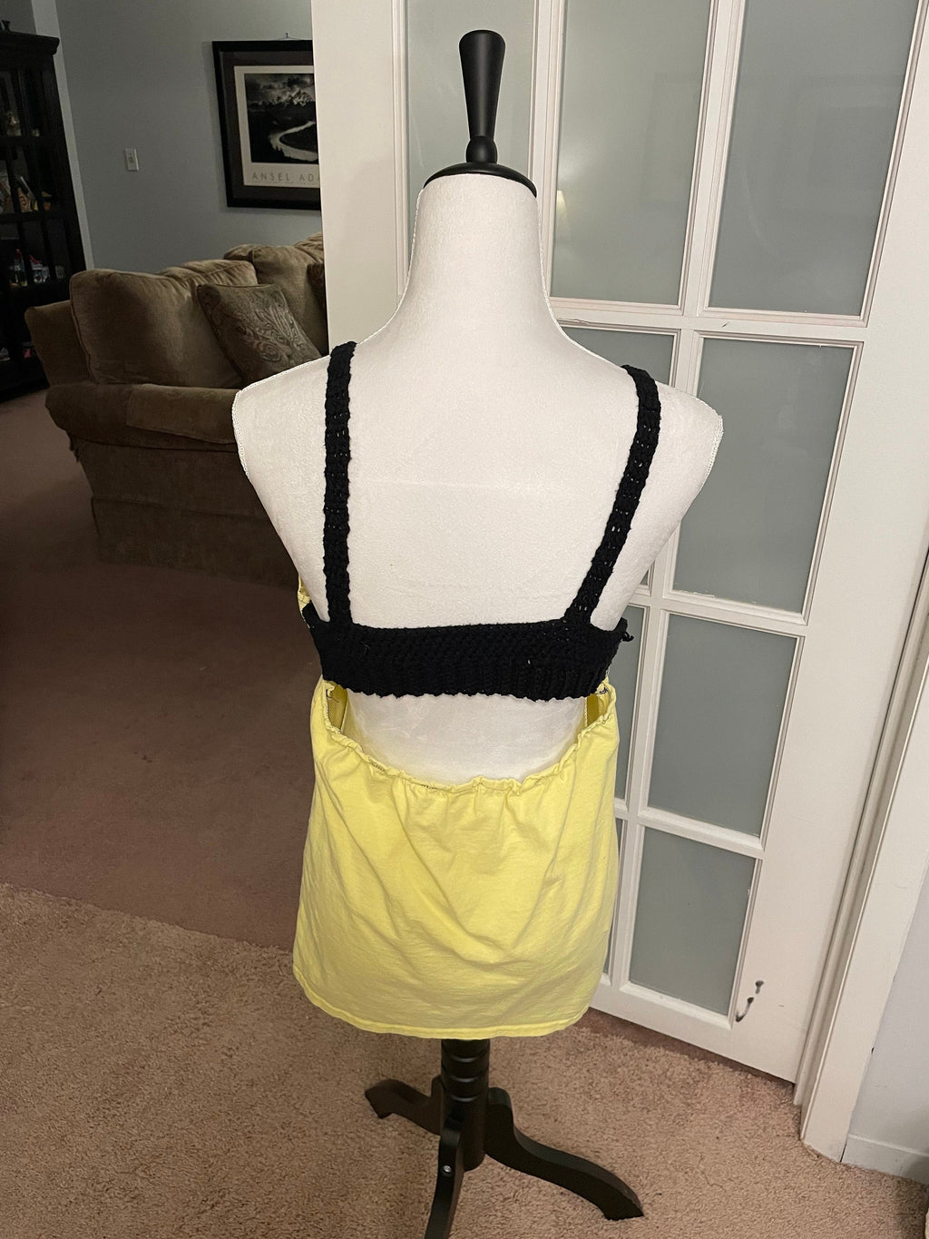 Upcycled Tank Top: Crocheted Straps, Sustainable Fashion (Size XS)