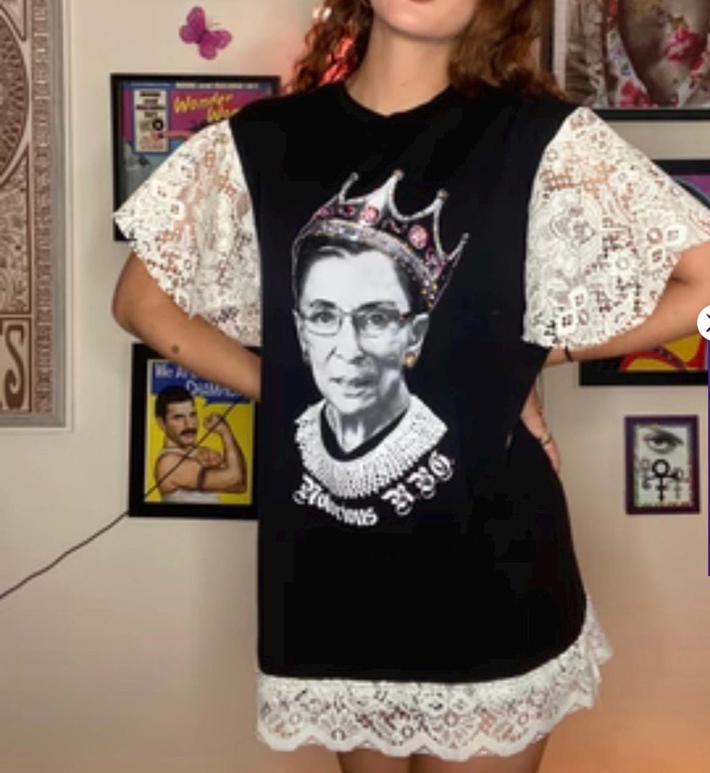 Upcycled Graphic Tee Dress with Rhinestones | One Size Fits Most | Empowering Statement Dress (size M)