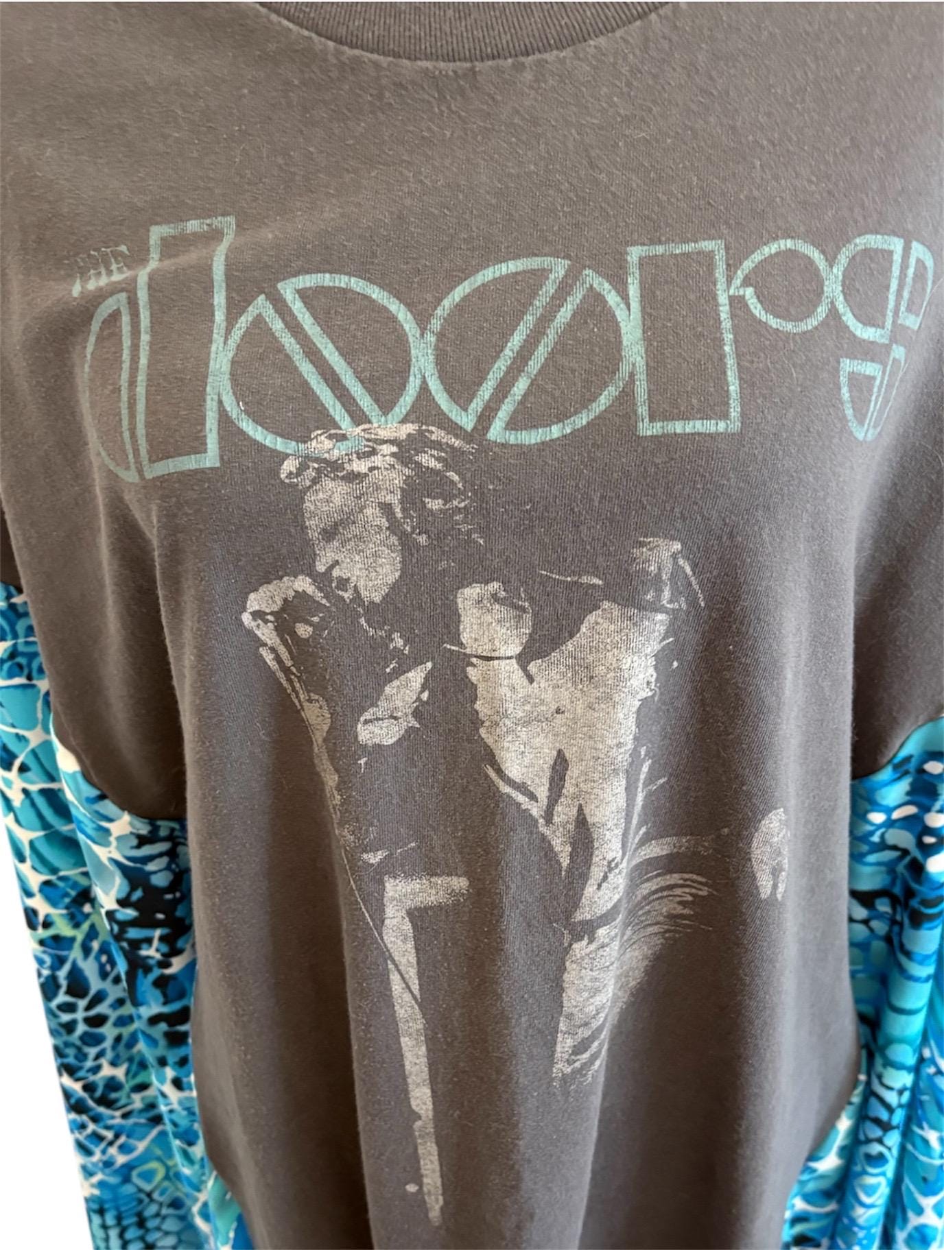 Upcycled Doors Graphic Tee Poncho Dress, Vintage Jersey Fabric