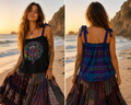 Grateful Dead Tie Strap Tank Top | Upcycled Band Tee with Batik Back | Boho Festival Top