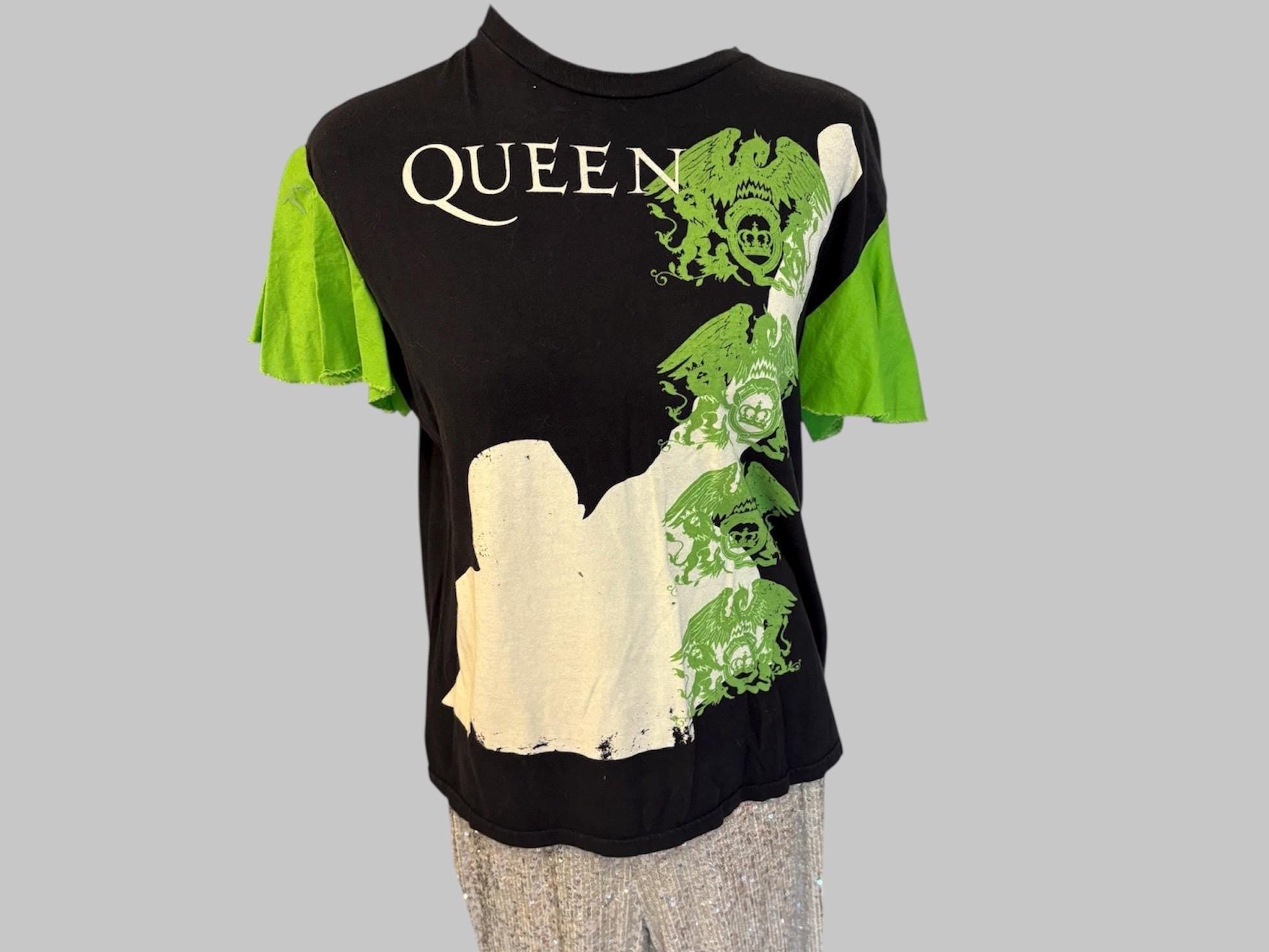 Upcycled Queen Band Tee | Reworked Concert T-Shirt with Flutter Sleeves, Women’s S