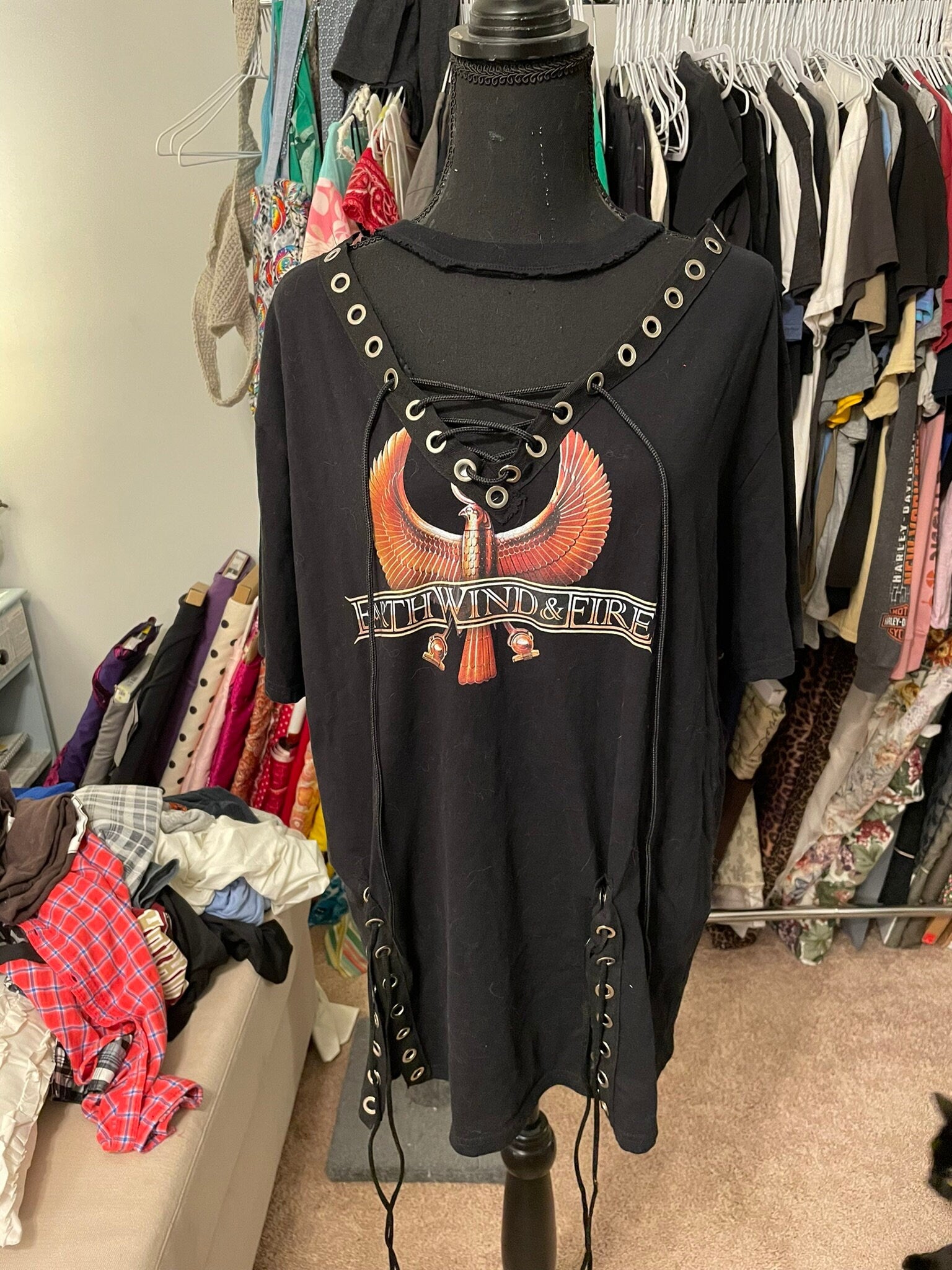Reworked Earth Wind & Fire Grommet Lace-Up Dress
