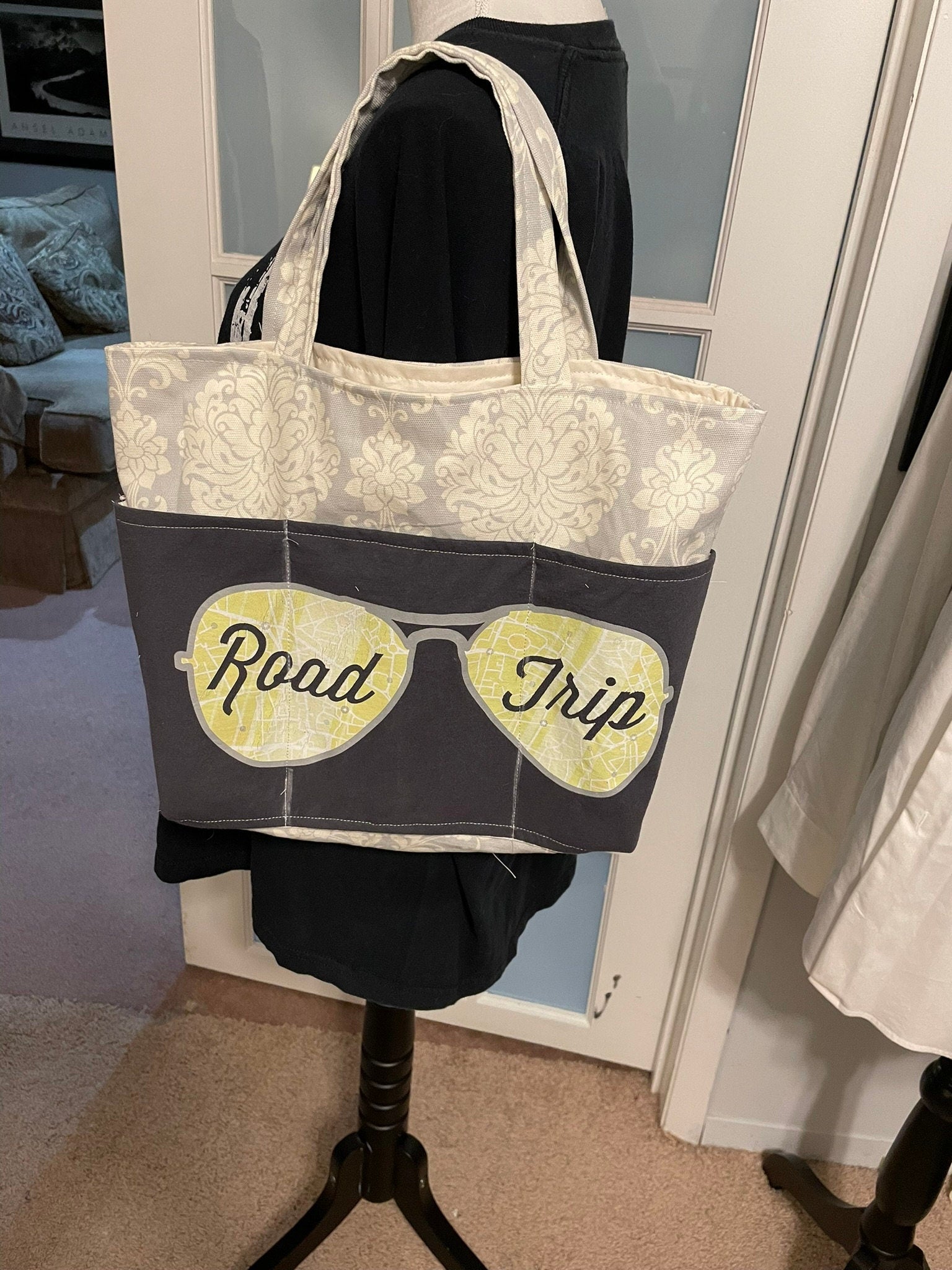Upcycled tote, Customize, Sustainable Fashion, Reworked, Repurposed. (14 x 12 x 4 inches)