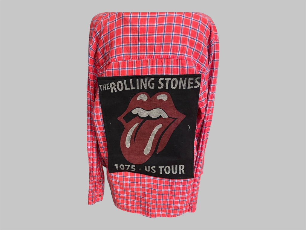 Flannel Band Upcycled shirt, Customize, Sustainable Fashion, Reworked repurposed. Oversize Flannel (Size: S)