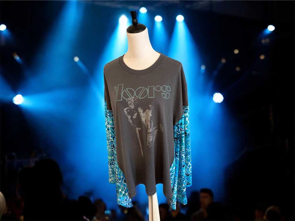 Upcycled Doors Graphic Tee Poncho Dress, Vintage Jersey Fabric