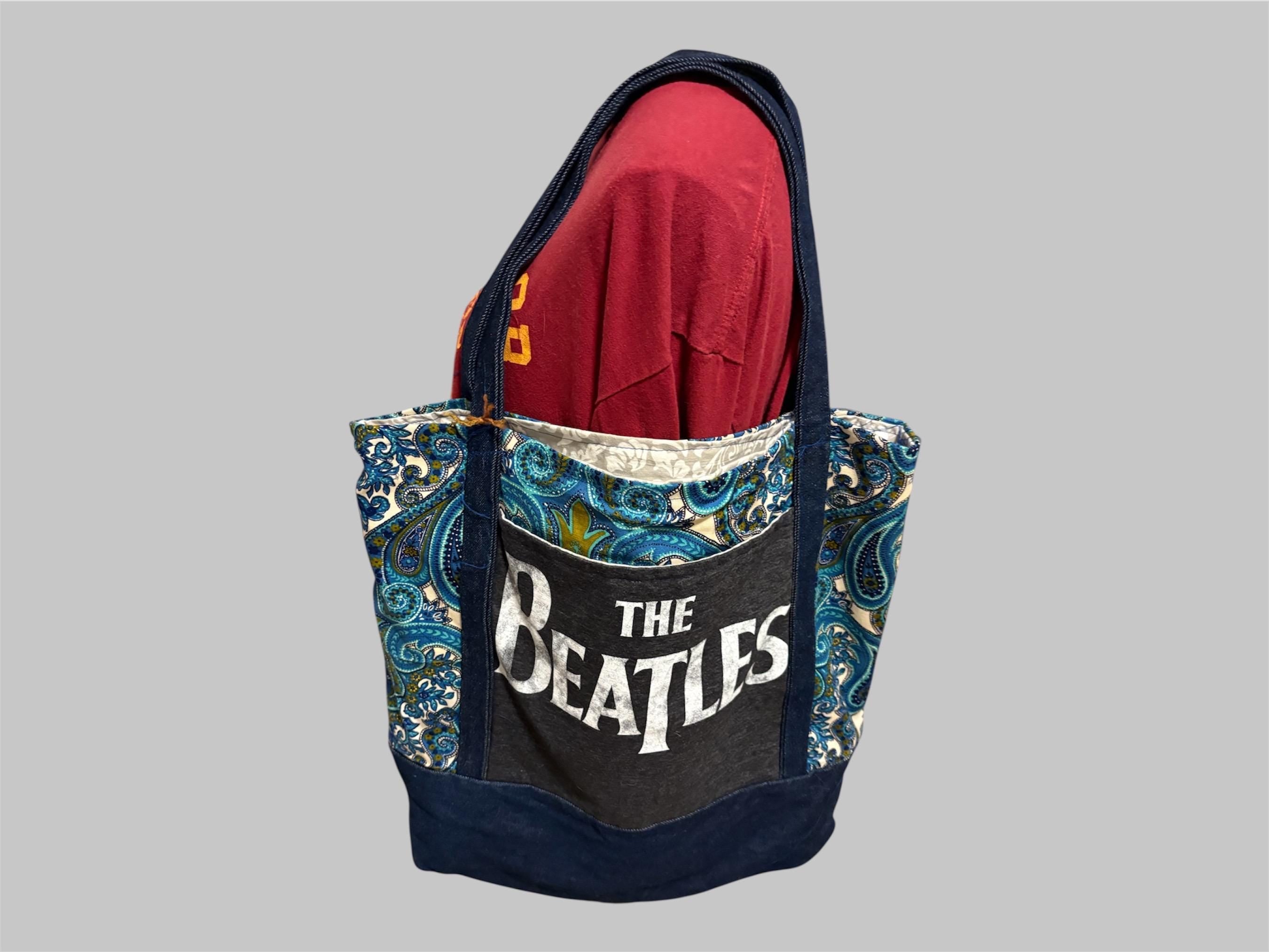 Beatles Lover’s Fabric large tote  (19x13x13 inches).  Reworked, upcycled, sustainable, handmade.
