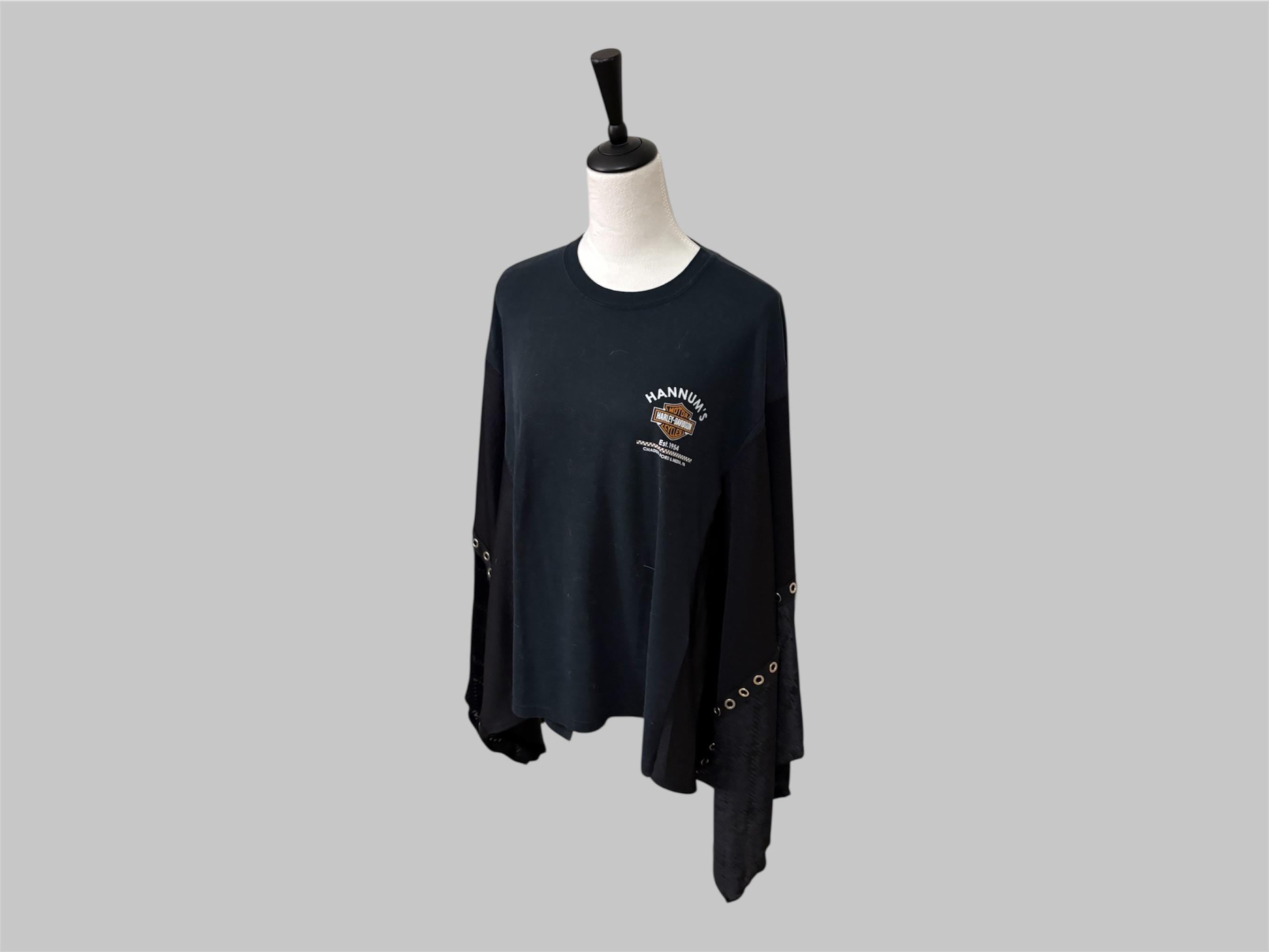 Upcycled Harley Davidson Top Women І  Reworked Graphic Tee with Grommet Sleeves І One of a kind Asymmetrical Boho Grunge Shirt