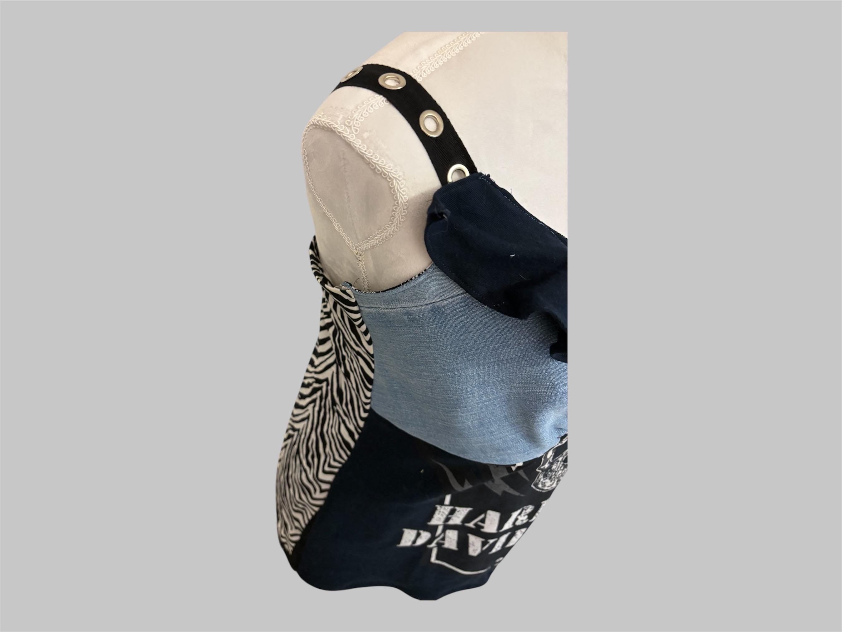 Upcycled Harley Davidson Tank Top | Reworked Graphic Tee Cami | One of One Handmade Top | Grommet Strap Patchwork Shirt