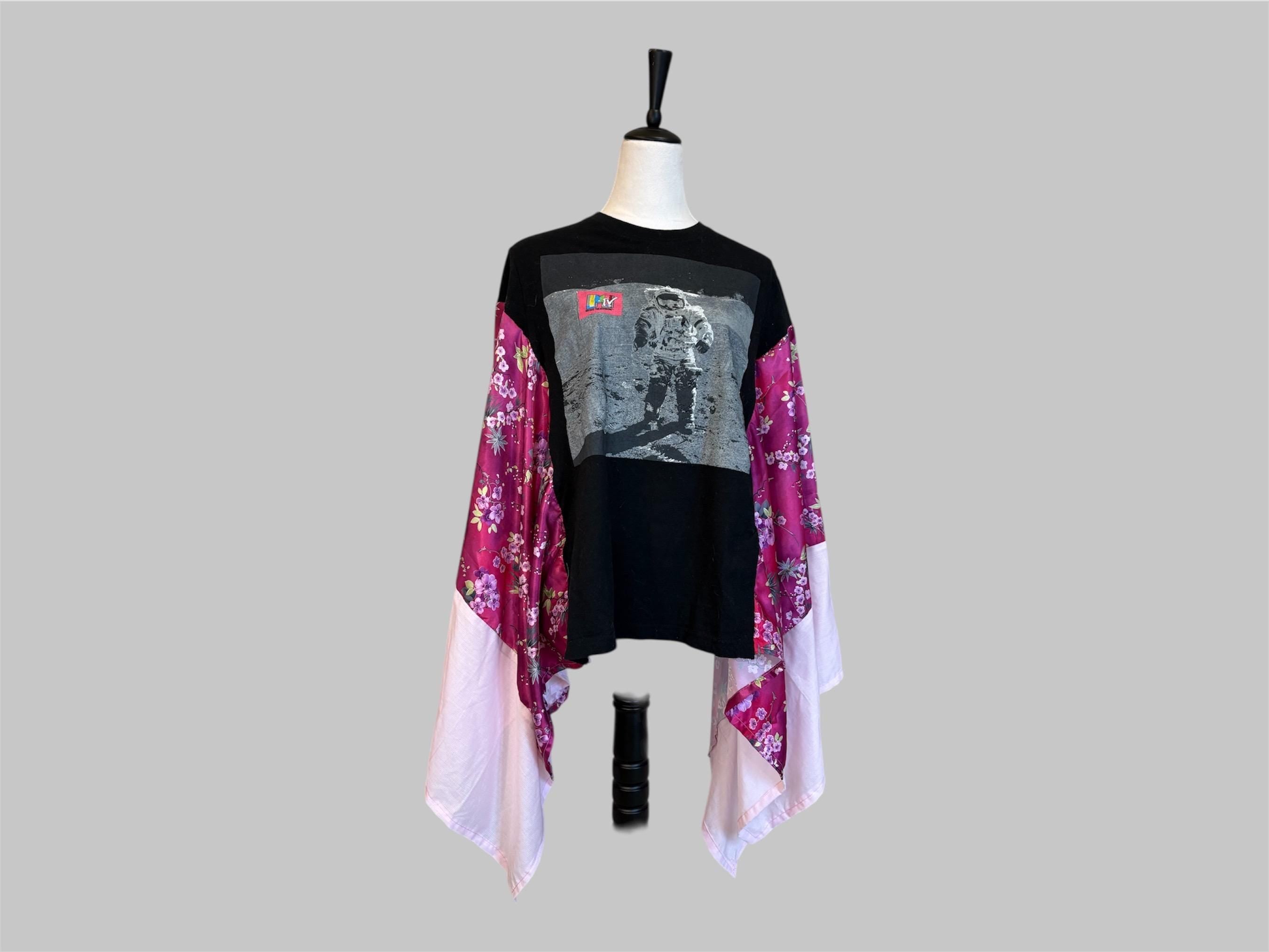Upcycled MTV Tee Poncho – Reclaimed Floral Statement Layer
