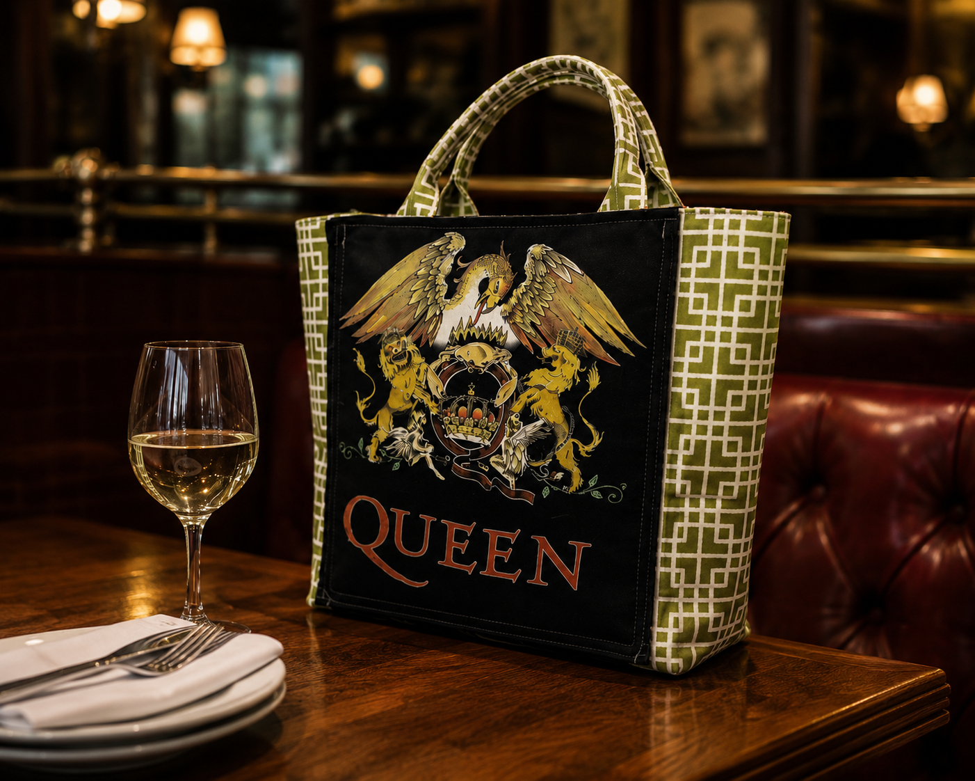Queen Album Art Upcycled Tote Bag: Reworked Sustainable Fashion