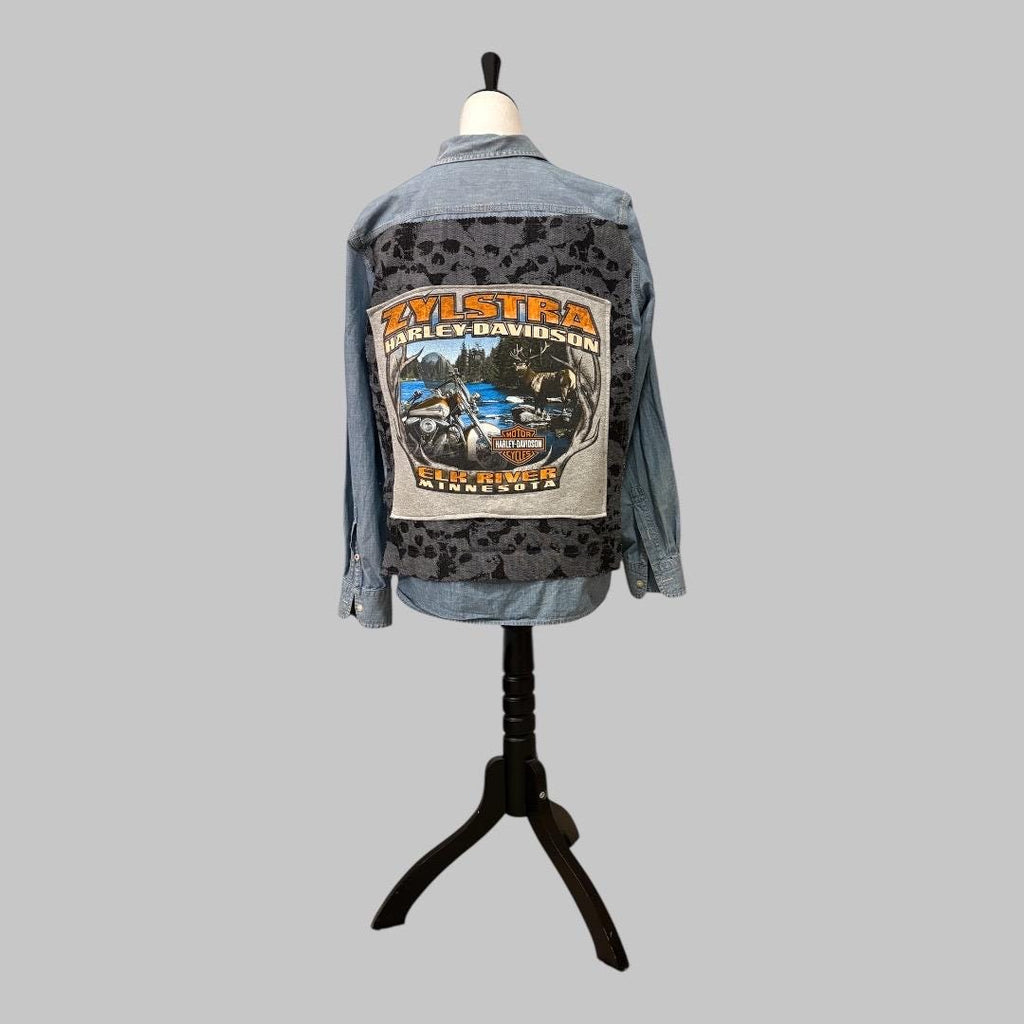 Upcycled Harley Davidson Flannel І  Reworked Graphic Tee І One of a kind Flannel Grunge Shirt