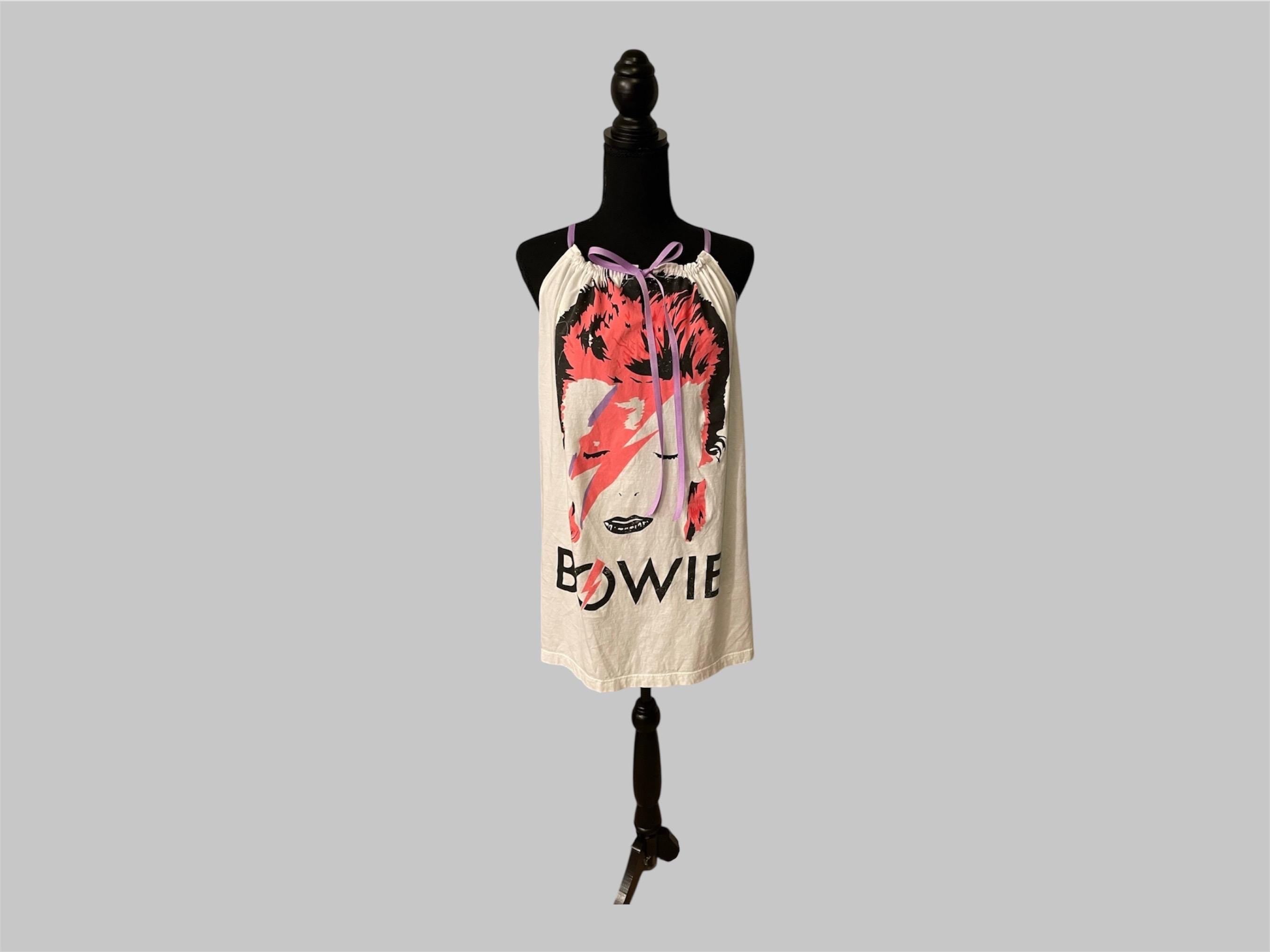 Upcycled Bowie Halter Top: Reworked Graphic Tee, Sustainable Fashion (Size M)