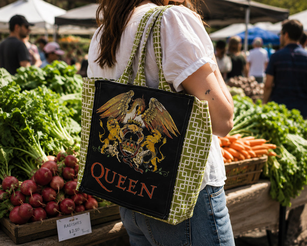 Queen Album Art Upcycled Tote Bag: Reworked Sustainable Fashion