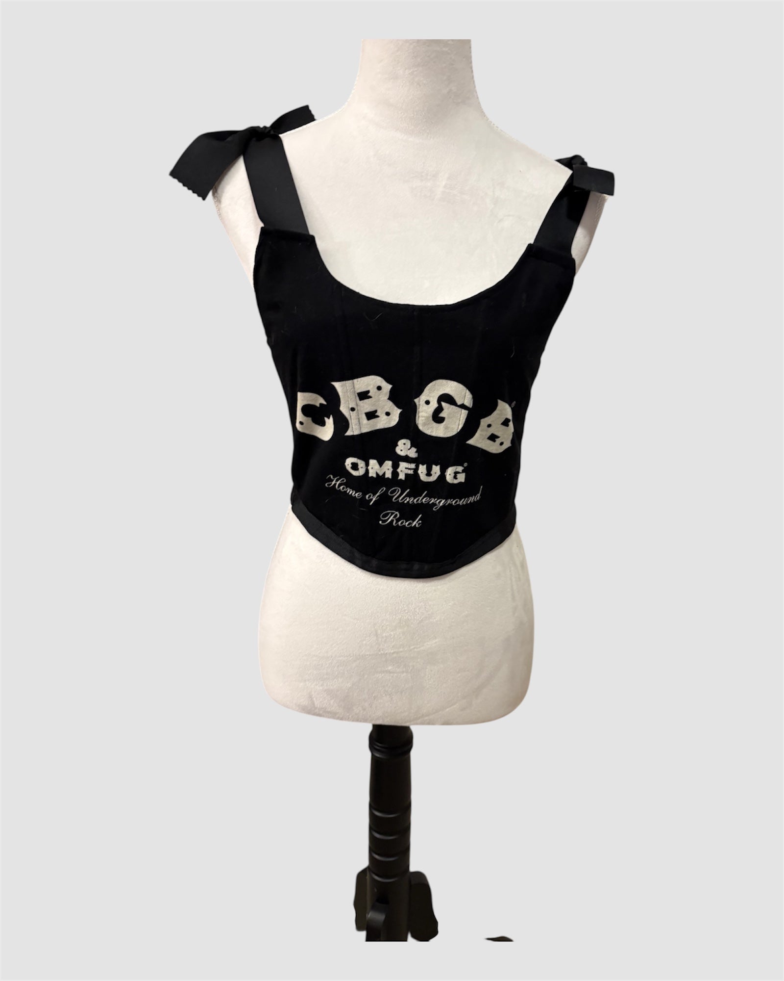 Upcycled CBGB Corset Tank Top | Adjustable Lace Back Rocker Crop Top