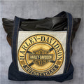 Harley Davidson large tote made with vegan leather, denim and a classic Harley Davidson graphic tee.