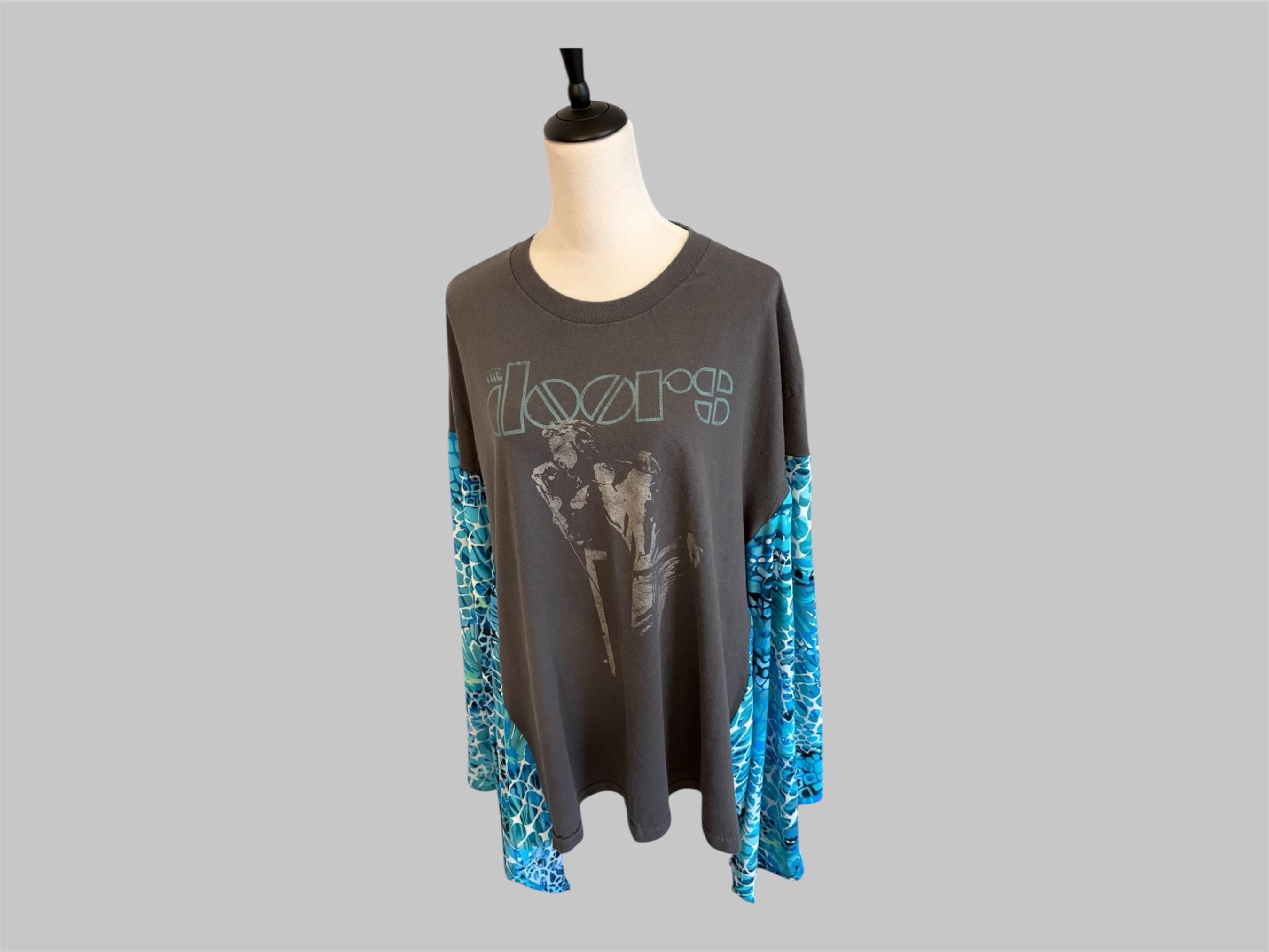 Upcycled Doors Graphic Tee Poncho Dress, Vintage Jersey Fabric