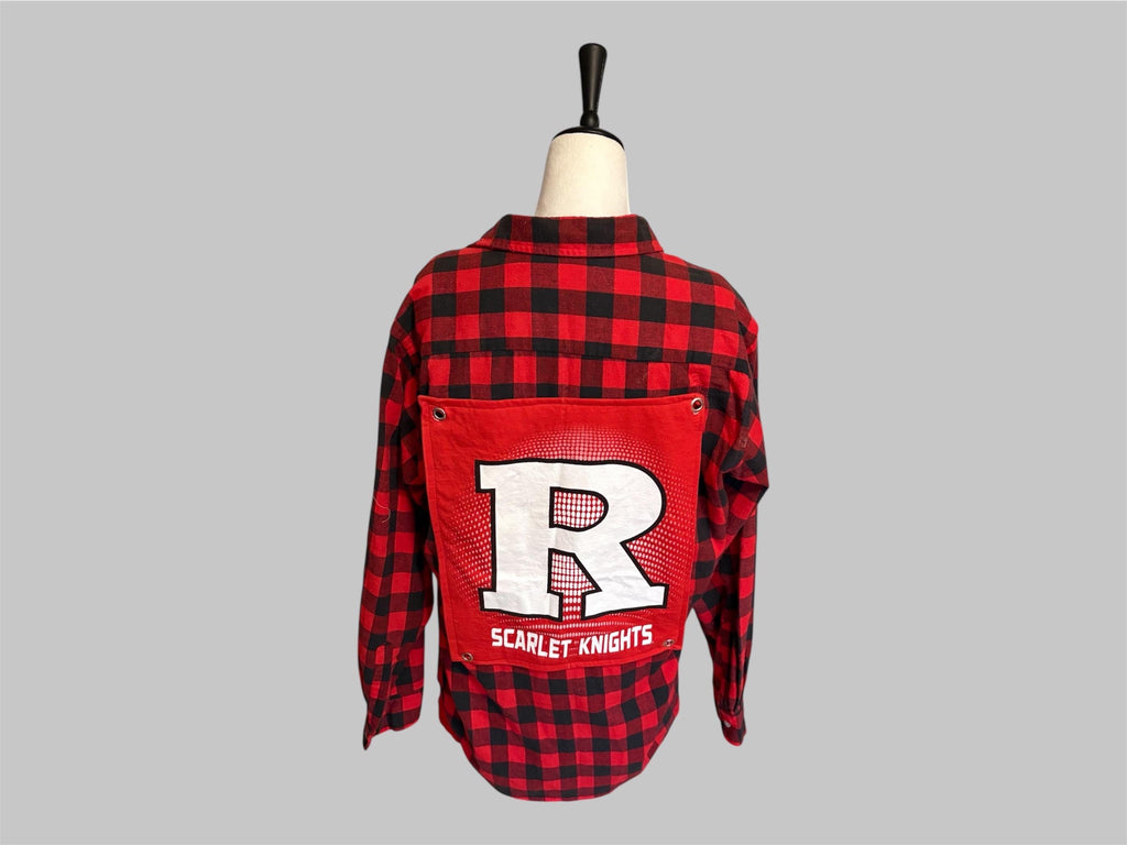 Rutgers Scarlette Nights logo on Flannel with grommets.