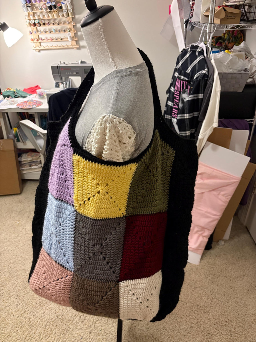 Oversized Hand-crocheted Granny Square Bag 18 x18x6