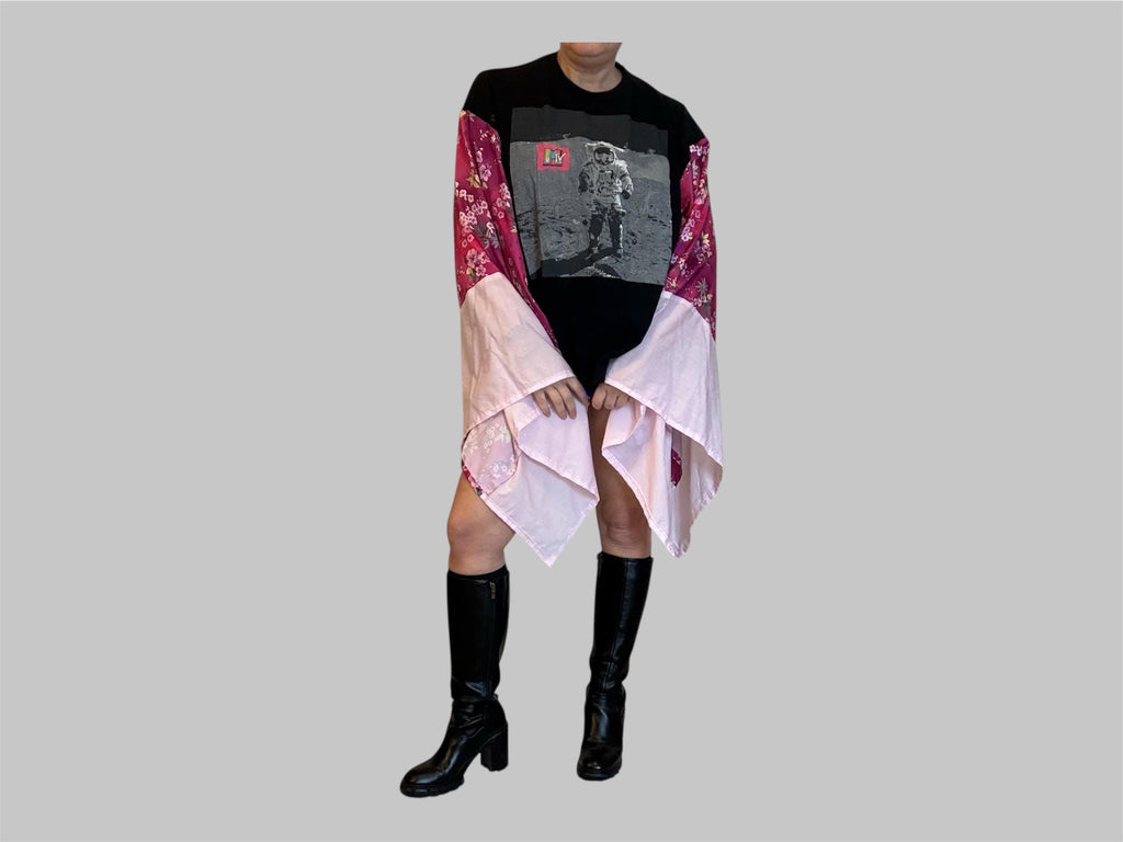 Upcycled MTV Tee Poncho – Reclaimed Floral Statement Layer