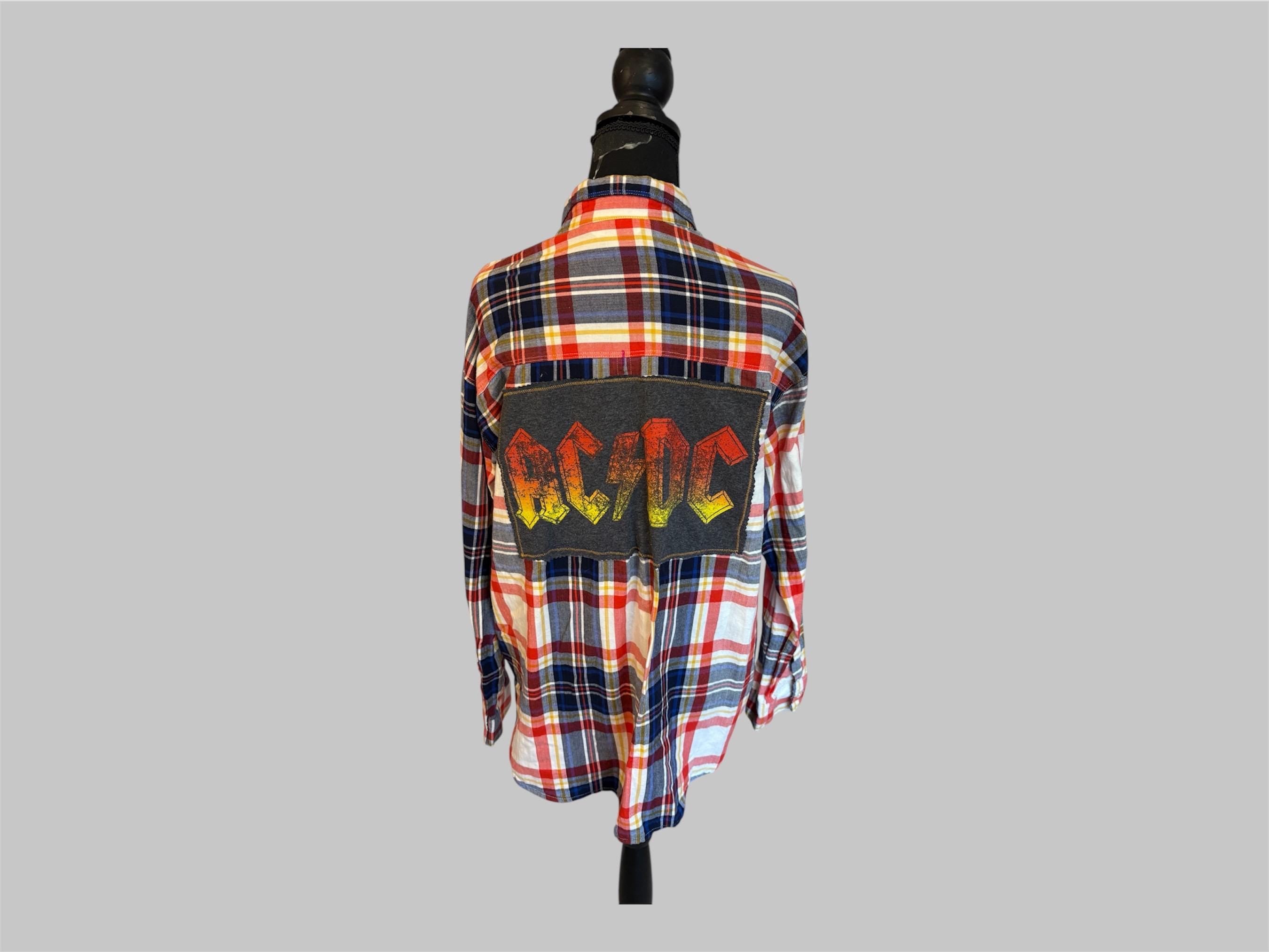 Classic Rock Reworked Flannel • Women’s XL • Upcycled • Distressed Multicolor Button-Up •