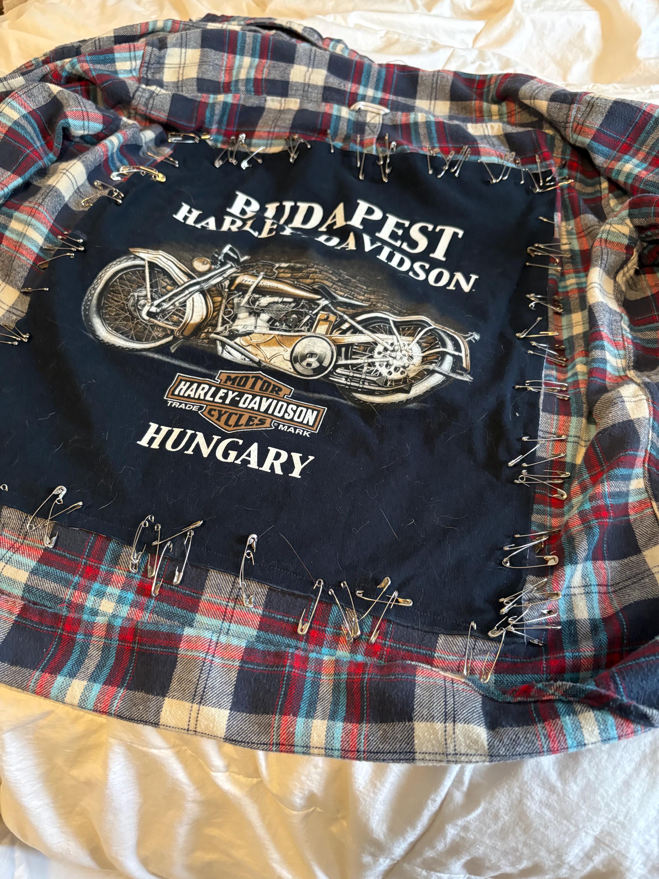 Upcycled Harley Davidson Flannel І  Reworked Graphic Tee with metal embellishment І One of a kind Flannel Grunge Shirt