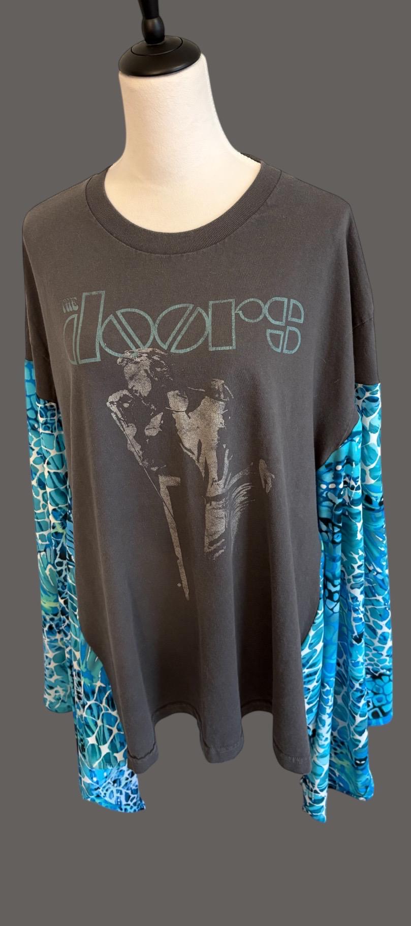 Upcycled Doors Graphic Tee Poncho Dress, Vintage Jersey Fabric