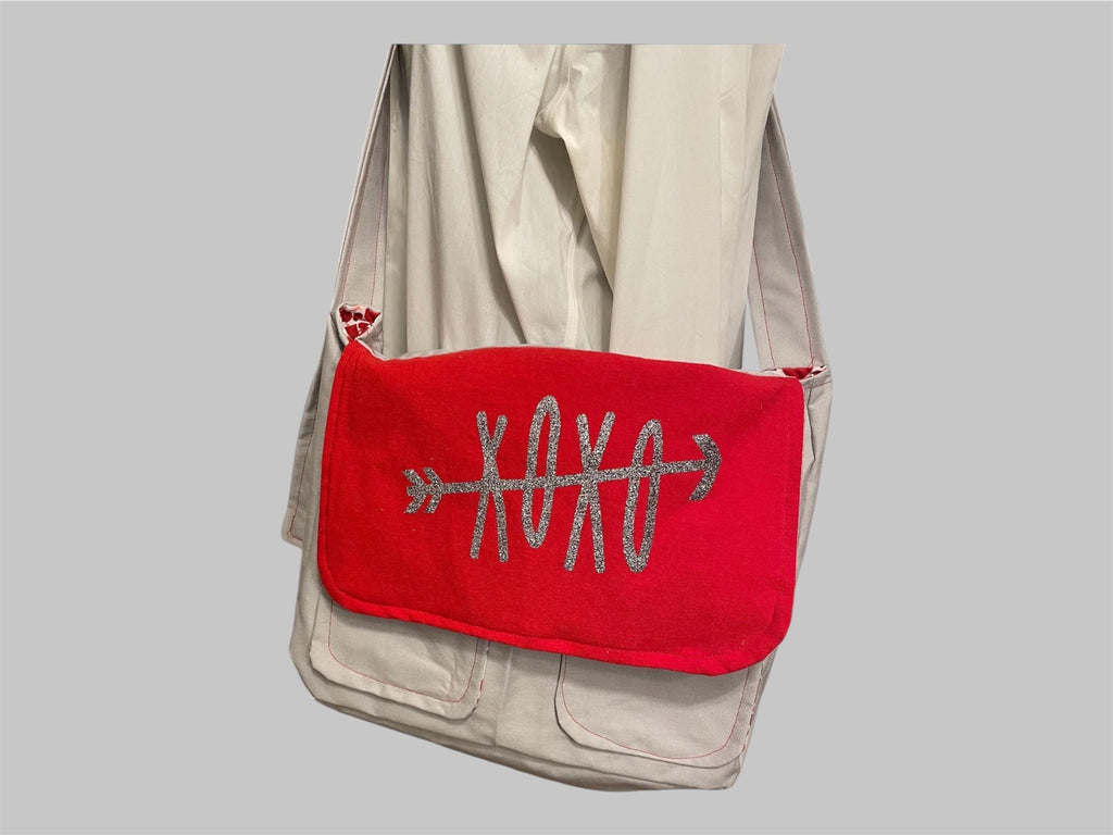 XOXO Upcycled Messenger Bag, Customize, Sustainable Fashion, Reworked, Repurposed (13x11x3)