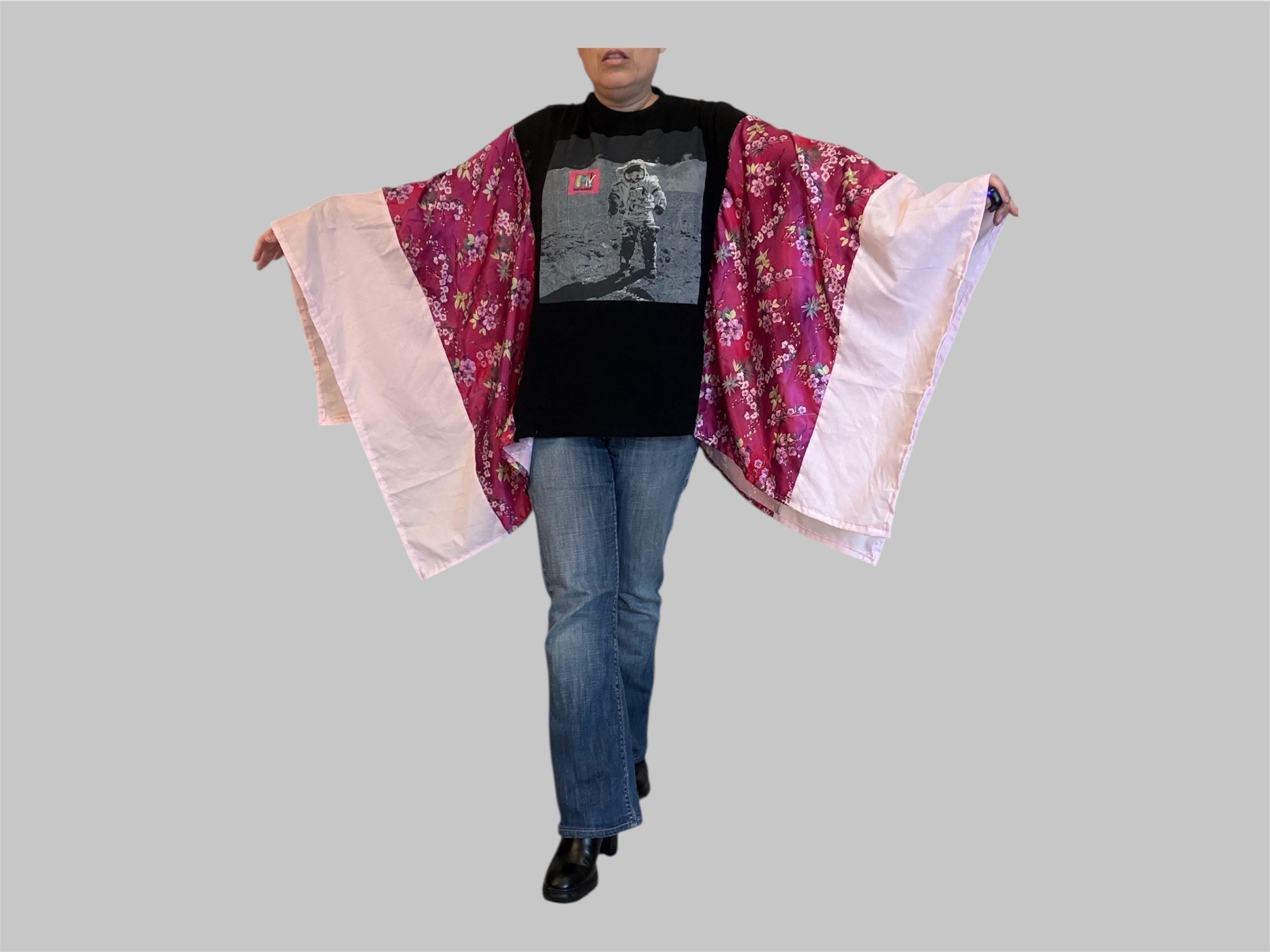Upcycled MTV Tee Poncho – Reclaimed Floral Statement Layer