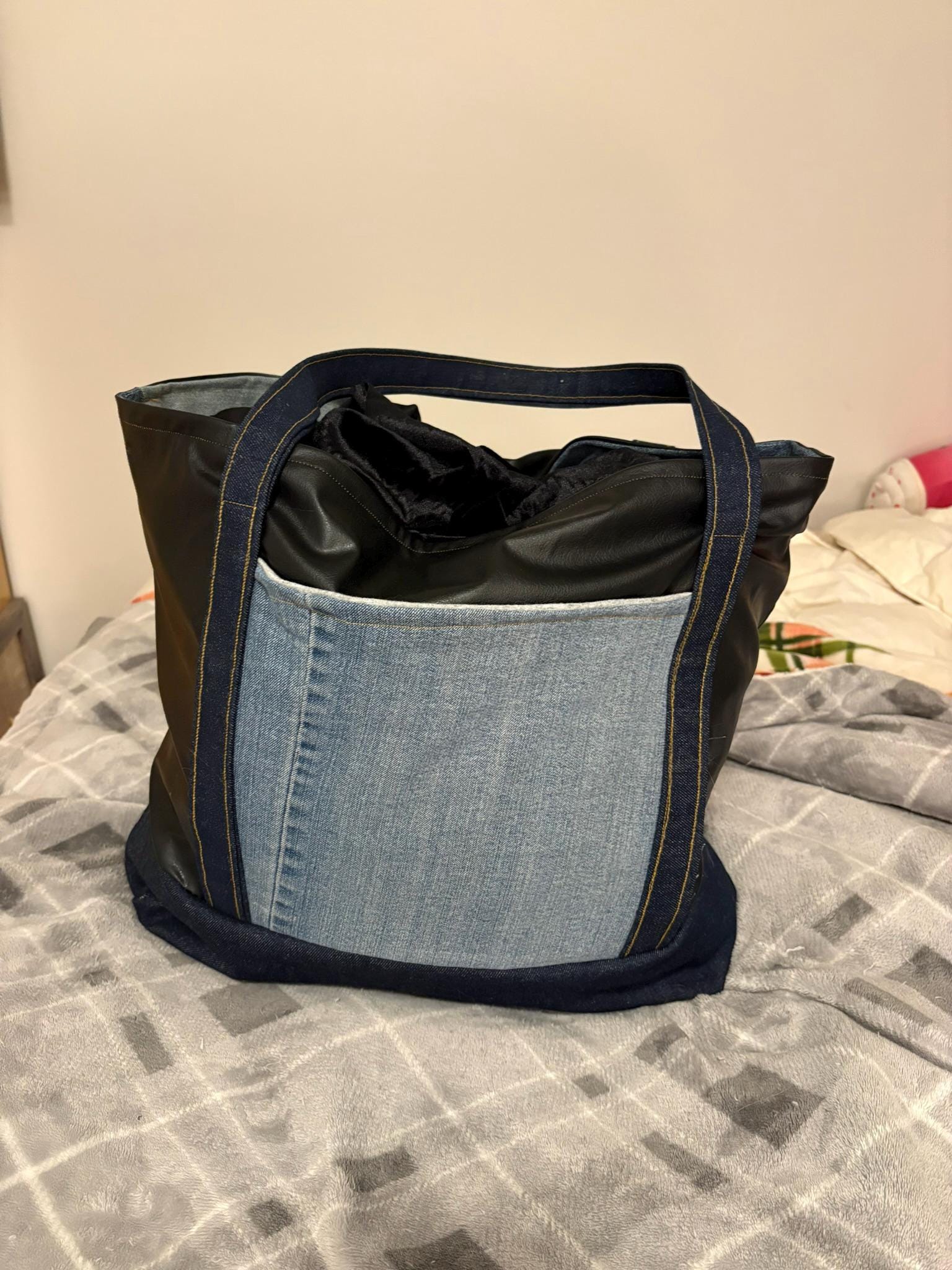 Upcycled Harley Davidson Large Tote Bag І  One of a Kind Reworked graphic Tee Bag  І  Sustainable Vegan Leather Tote І Jorie Kay Design