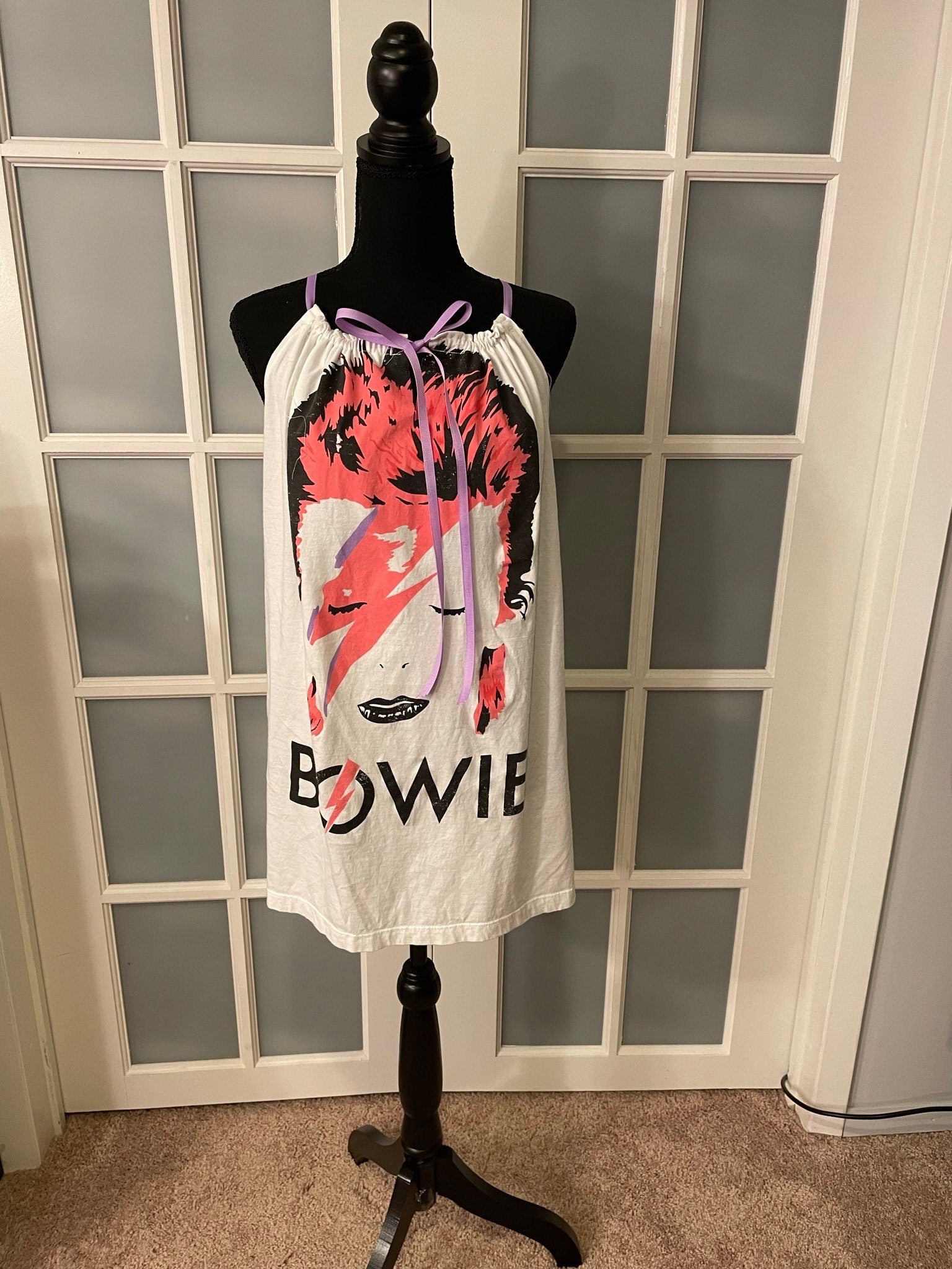 Upcycled Bowie Halter Top: Reworked Graphic Tee, Sustainable Fashion (Size M)
