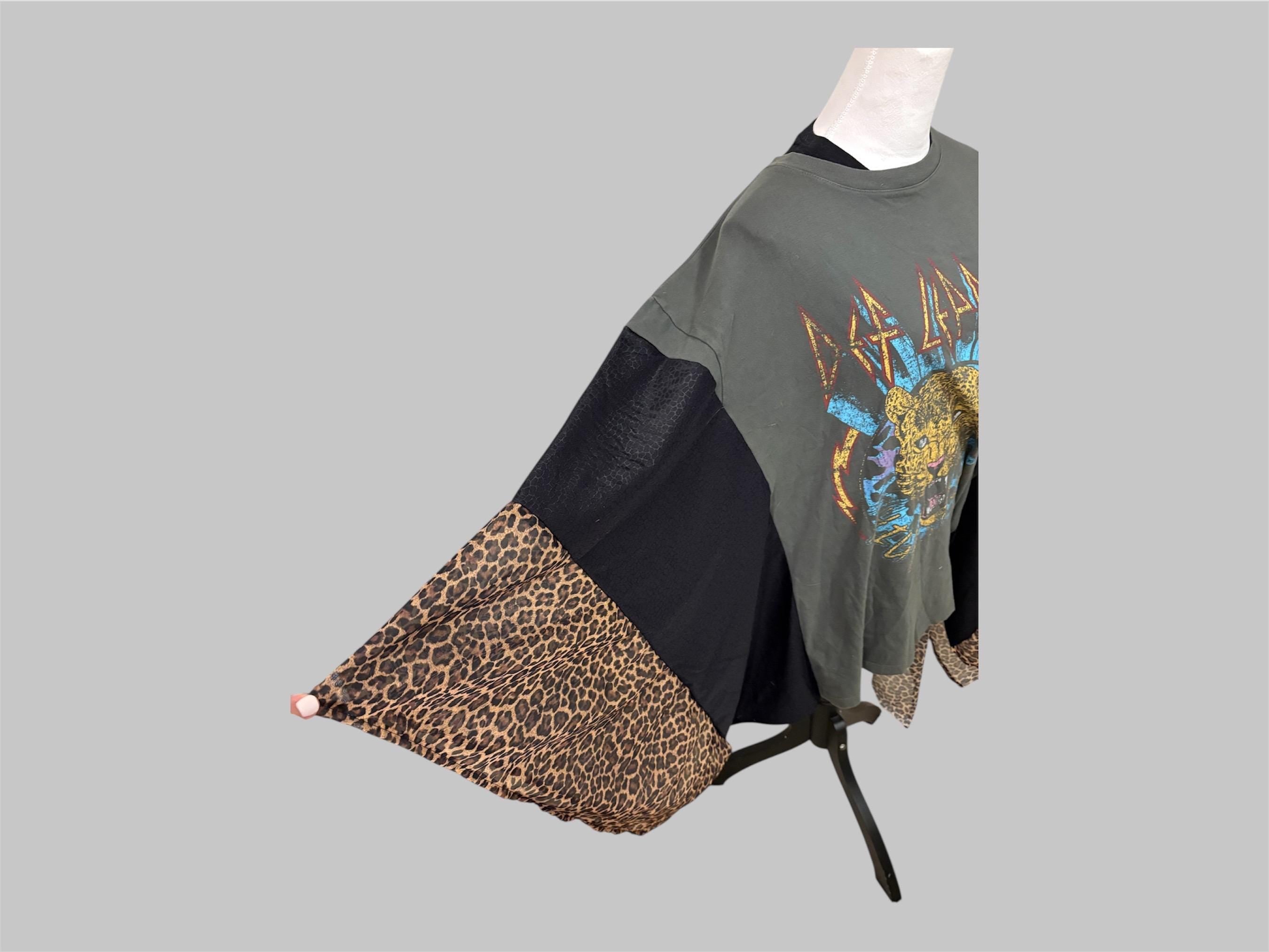 Vintage Def Leppard Upcycled Poncho, animal print accents (One Size Fits Most)