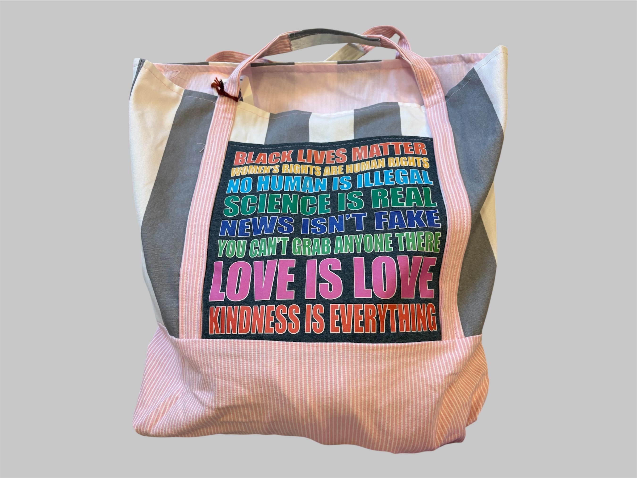 Large Statement Tote | Upcycled Inclusivity Graphic Tee | Reclaimed Fabric Travel & Market Tote | One-of-One Bag