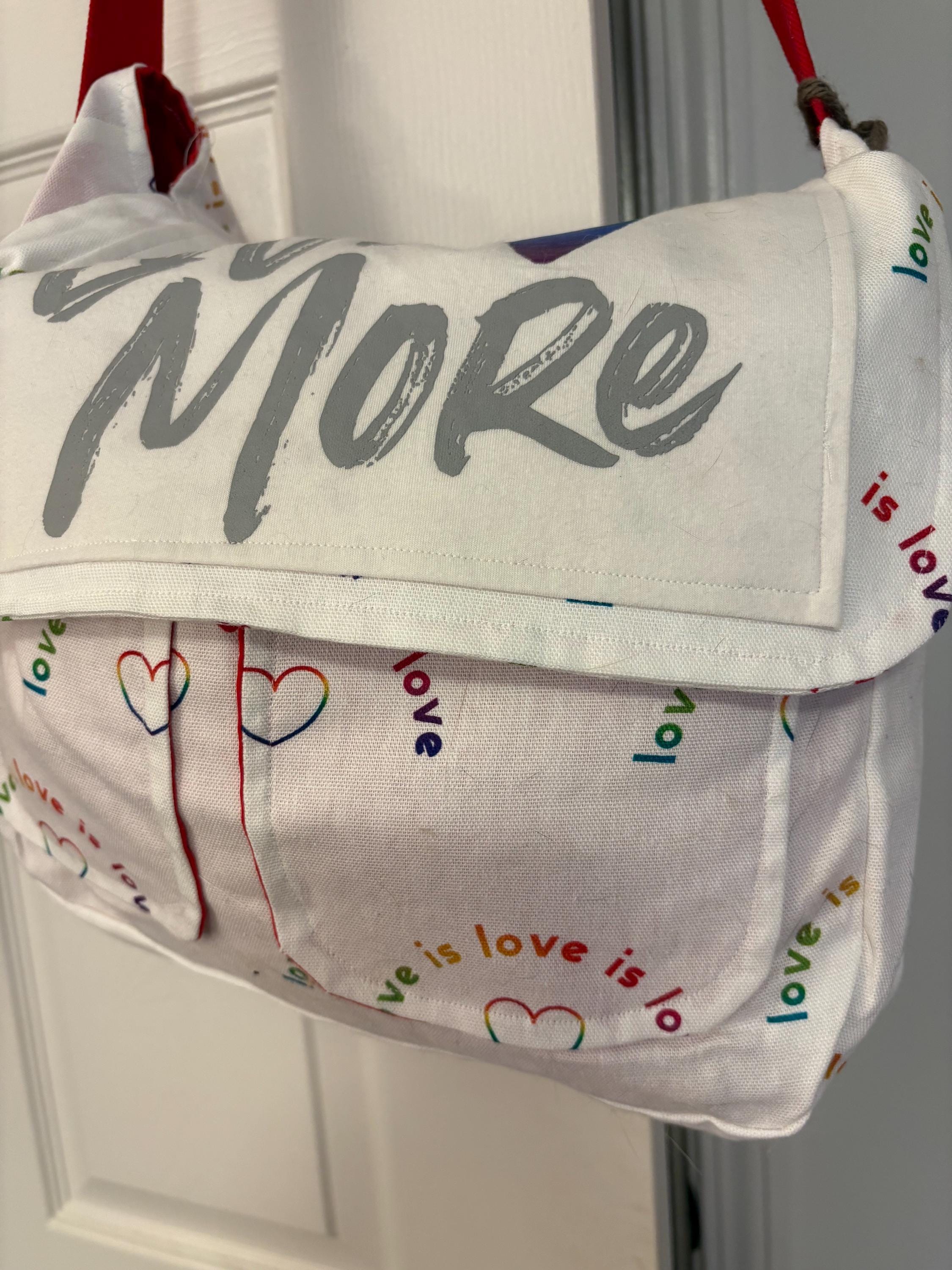 XOXO Upcycled Messenger Bag, Customize, Sustainable Fashion, Reworked, Repurposed (14 x 12 x 4)