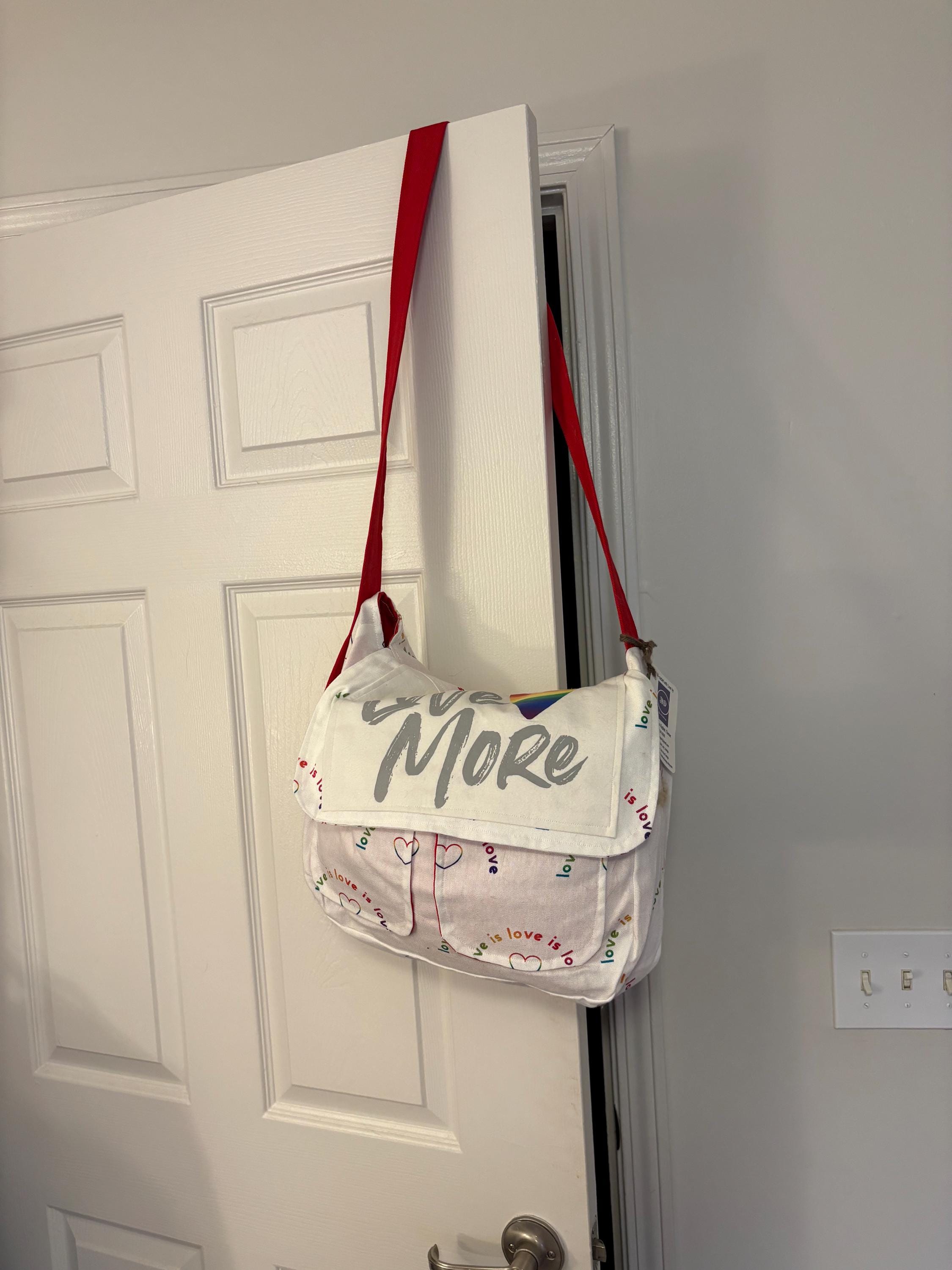 XOXO Upcycled Messenger Bag, Customize, Sustainable Fashion, Reworked, Repurposed (14 x 12 x 4)