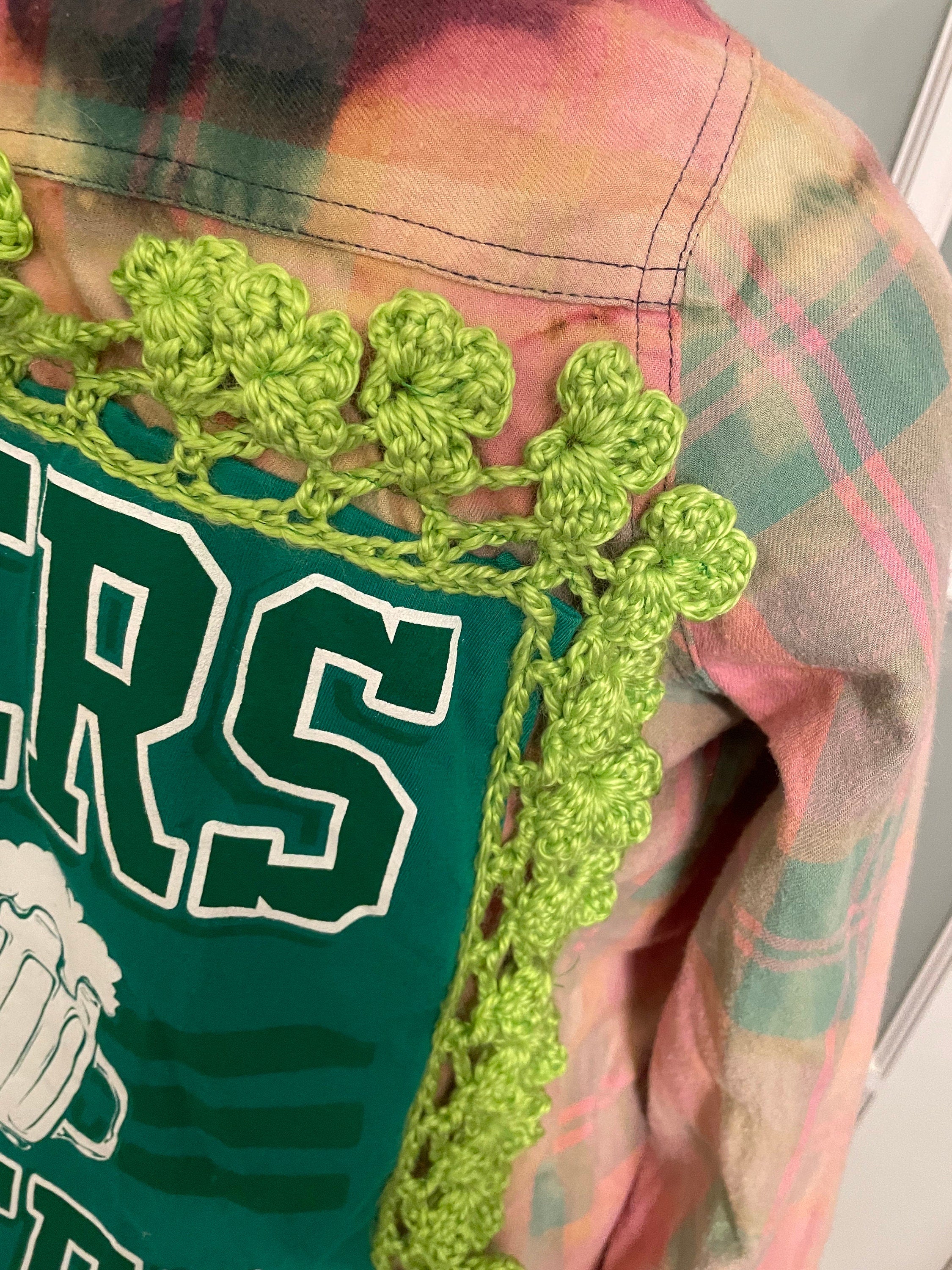 Upcycled Flannel Graphic Tee | Distressed Crochet Detail, Women's Small