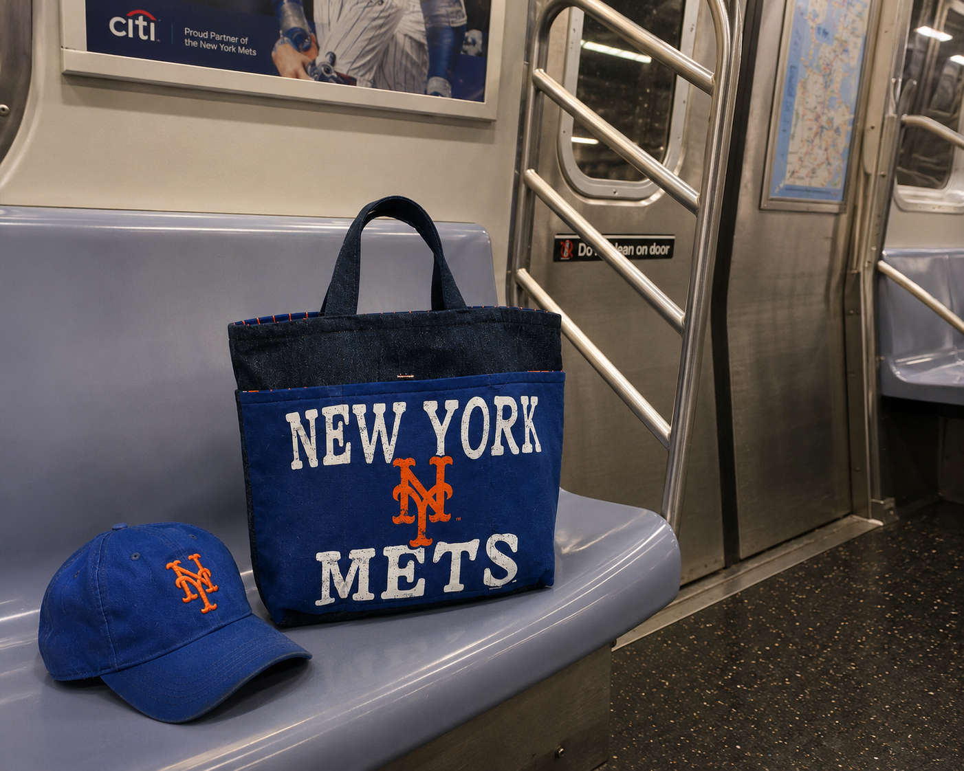 New York Mets shoulder bag with two outer and one inner pocket.